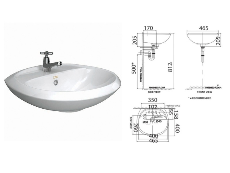 thông số kích thước lavabo American Standard 